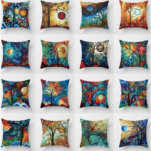 Beauty Color oil painting tree pattern pillow cases velvet high quality square thick pillow case covers 45cmby45cm