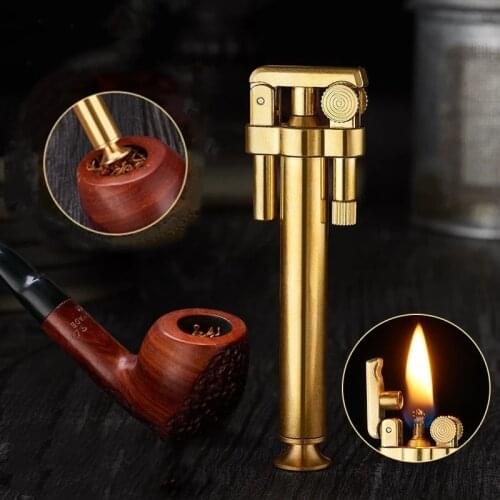 New ROWENTA Detachable Tobacco Pipe Flint Lighter Permanent Cotton Core Pure Copper Kerosene Windproof Grinding Wheel Lighter