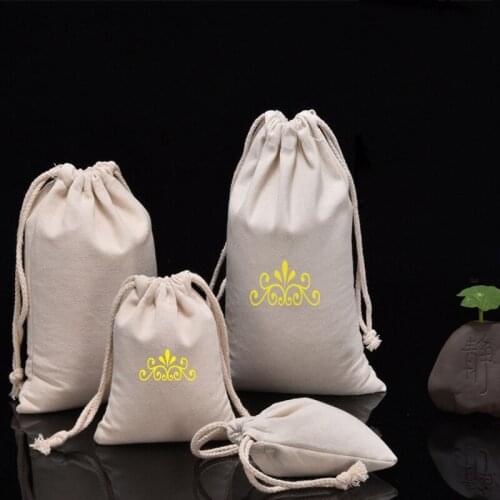 Personalized Gift Pouch Cotton Drawstring Bag with Logo Linen Coin Purse Wedding Presents Travel Christmas Party Favor Treat Bag