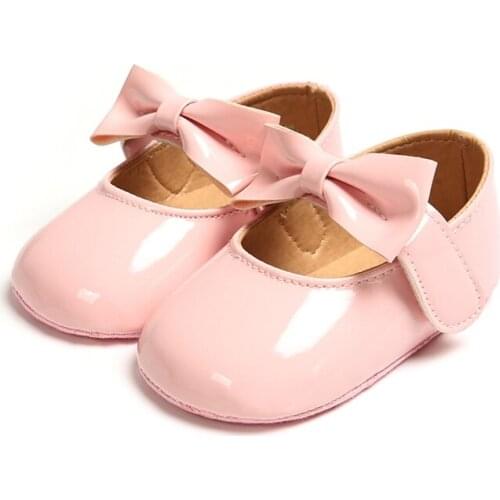 Toddler Girls First Walker Infant Baby Bowknot PU Shoes Newborn Baby Soft Soled Anti-slip Princess Crib Shoes Prewalker 0-18M