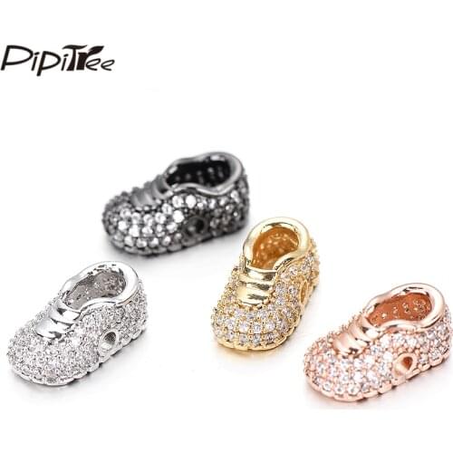 Pipitree 3pcs/lot White Cubic Zircon Shoes Beads fit Bracelet Brass DIY Charms Spacer Beads for Jewelry Making 8x15mm Wholesale