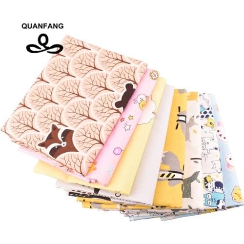 QUANFANG 8pcs/Lot Cartoons Printed Twill Cotton Fabric Patchwork Cloth For Sewing DIY Quilting Baby Childs Bedclothes Material