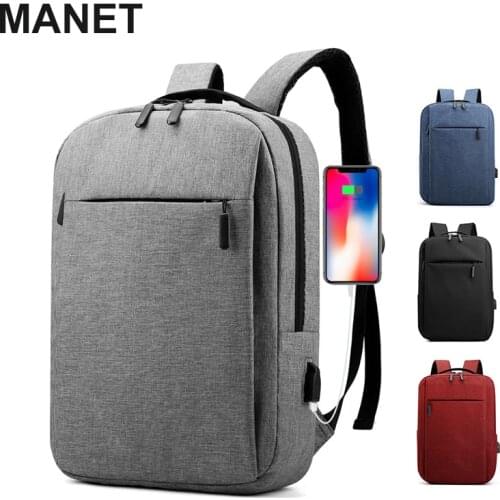 MANET Canvas Mens Backpacks 15.6 Inch Laptop Backpack School Bag USB Charging Anti-scratch Large Capacity Travel Shoulder Bags