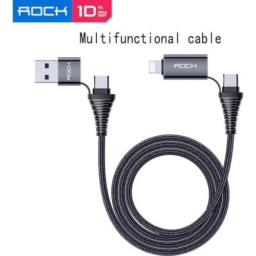 ROCK 4 in 1 USB Type C to Type C iP Charger cable PD QC3.0 Fast Charger for Samsung S20 HUAWEI P40 iPhone X 11 Tablet laptop