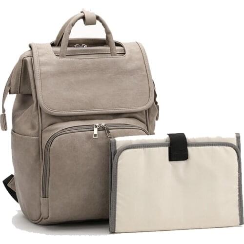 Grey Leather Diaper Bag Backpack Mummy Travel Bag Pu Materials Shoulder Back Large Capacity Portable MultiFunction For Baby Care
