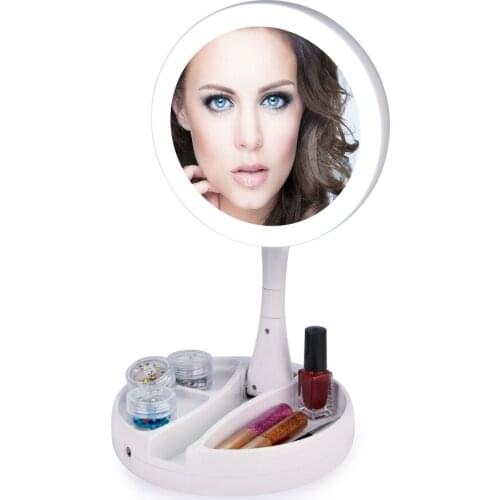 Magnifying Makeup Mirror with LED Light Foldable Cosmetic Mirrors Round Shape Desktop Double-sided Vanity Mirror 1X10X