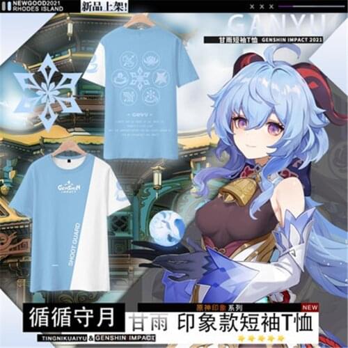 STOCK Genshin Impact Cosplay Ganyu Hutao Zhongli Keqing Diluc Mona Qiqi T-shirt 2021 New