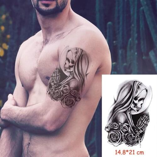 Waterproof Temporary Tattoo Sticker Holloween skull girl rose flower flash tatoo fake tattoos flash tatto Women / Men 14.8*21 cm