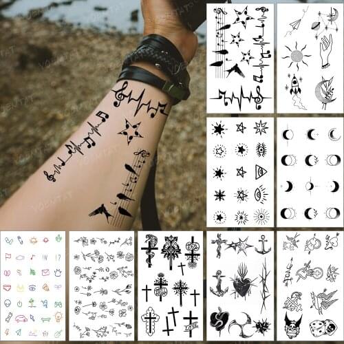 Waterproof Temporary Tattoo Sticker Music Bird Geometric Linear Simple Small Tatoo Finger Wrist Flash Tatto Woman Man Child