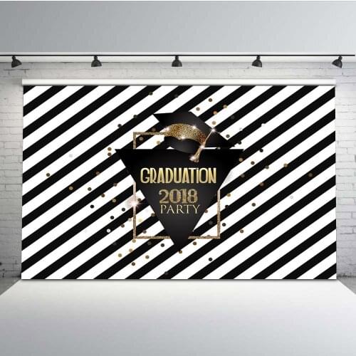 Mehofoto Graduation Backdrop for Photography Studio White and Black Stripe Photo Background 2018 Party Theme Party 871