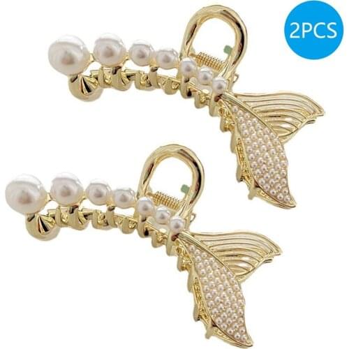 Pearl Hair Clips Metal Hair Claw Clip Non-slip Hair Catch Jaw Clamp Hiar Accessaries Pearl Rhinestone Shark Clip