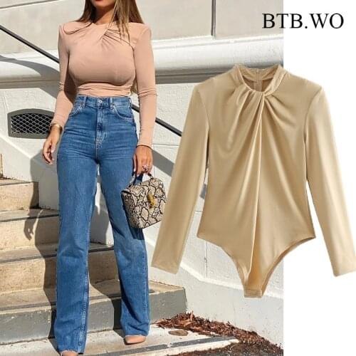 Women 2020 Sexy Fashion blogger elastic sexy bodysuits womens Long Sleeve Female Playsuits Chic Tops