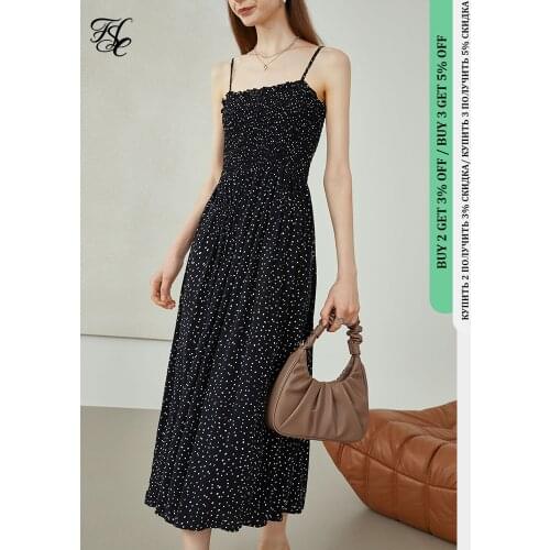FANSILANEN Office Lady Newly Autumn 2021 Dress For Women French Polka Dot Suspender Dress Sweet Chiffon Long Sleeveless Skirt