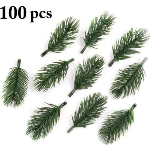 100Pcs Christmas Tree Ornament Mini Artificial Pine Needles Garland Pine Pick Party Supplies For Christmas Simulation Plants