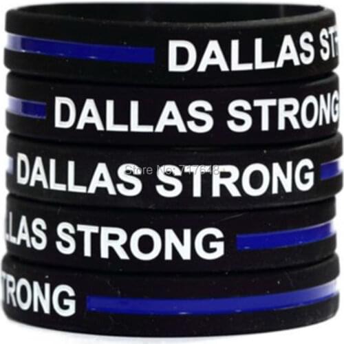 200pcs DALLAS STRONG Thin Blue Line wristband silicone bracelets free shipping by FEDEX