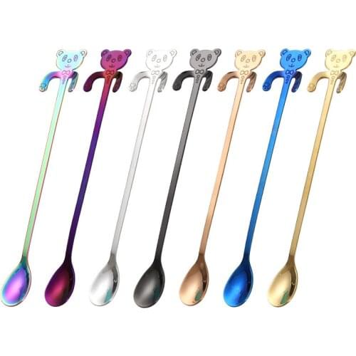 304 Stainless Steel Long Handle Coffee Spoon Cute Stirs Bear Ice Spoons Rose Gold Tea Spoon Korean Bar Accessories Kitchen Tools