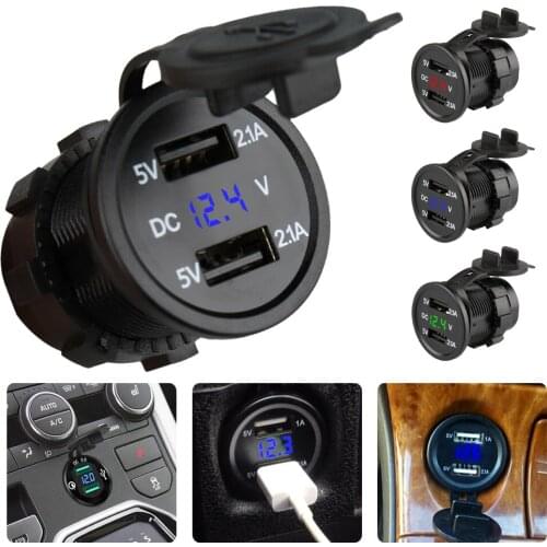 Car Cigarette Lighter Dual USB Charger 12V-24V LED Display Car Boat Motorcycle Cigarette Lighter Sockets Power Plug Adapter