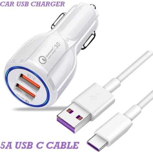 Dual USB Car Charger For Huawei P40 P30 Pro Mate XS 20 Lite Quick Charge 3.0 Type C Cable For Mi9 8 Redmi Note 8 Pro USB C Cable