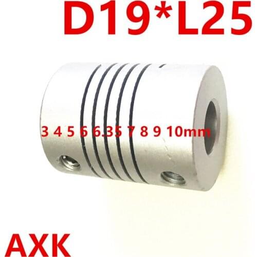 Free Shipping 10pcs/lot 3 4 5 6 6.35 7 8 9 10mm D19*l25 Aluminium Cnc Stepper Motor Flexible Shaft Coupling Coupler Encoders