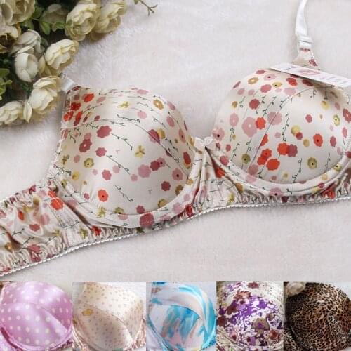 Free Shipping 3pcs Womens Underwear Bra 100% Mulberry Silk Healthy Underwire Floral Print