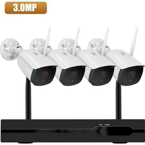 3MP Wireless Security Camera System, 8CH NVR 4pcs Wireless Security Cameras System with Color Night Vision, AI Human Detection