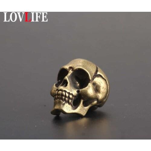 Brass Skull Head Pendants Keychain Hip Hop Style Key Chains Pendant Pure Copper Vintage Punk Hanging Car Key Rings Ornaments