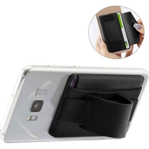 Lycra Leather Adhesive Sticker Back Cover Card Case Pouch Stand Holder For Cell Phone