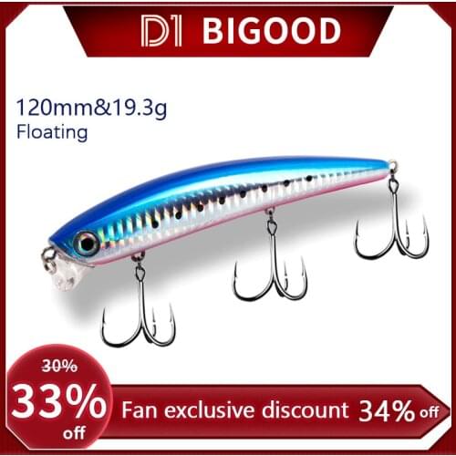 D1 fishing minnow 120mm/19.3g floating shallow diver DT5006 long casting saltwater laser hard wobblers japan for seabass fishing