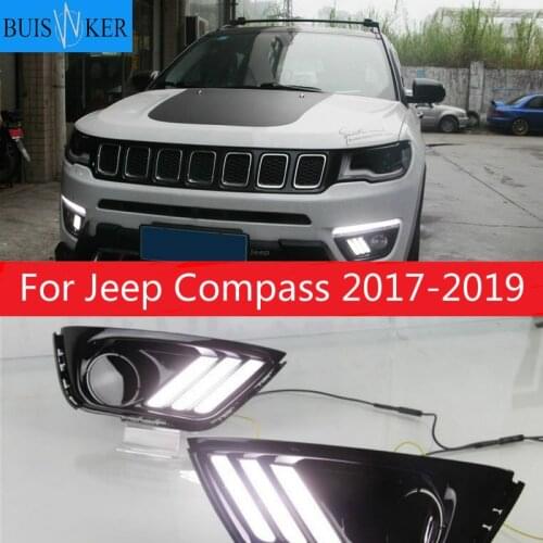 1 pair For Jeep Compass 2017 2018 2019 LED DRL Daytime Running Light Daylight yellow turn Signal lamp lights