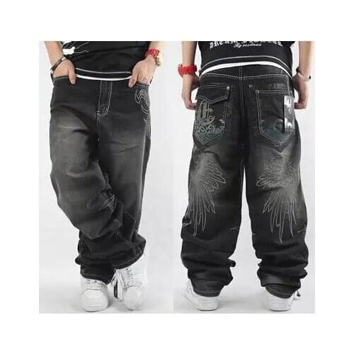 Mens Baggy Jeans Men Wide Leg Denim Pants Hip Hop New Fashion Embroidery Skateboarder Jeans Free Shipping stacked jeans