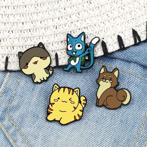 Cartoon Animals Enamel Pins Cute Civet Cat Kitten Smiling Wink Dog Brooch For Kids Friends Gifts Denim Hat Lapel Badges Jewelry