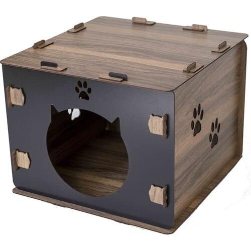 Estela Cat House Cat Kennel Mdf Wood Cat House Cat Slot Brown Elegant decorative image odanızla integrity