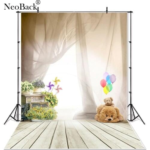 NeoBack Curtain photography backdrop photo props balloon bear children wooden floor vinyl photo studio background for baby P2398