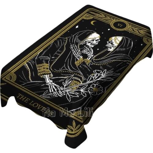 Skull Skeleton Tapestries Black Gold Marigold Tarot The Lovers Magic Moon Star Flowers Hand Leaves For Tabletop Decorate