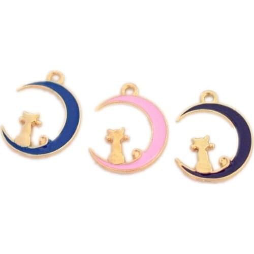 Moon Cat Pendant Enamel Exquisite Charms Elegant DIY Accessories For Handmade Women Jewelry Necklace Bracelets