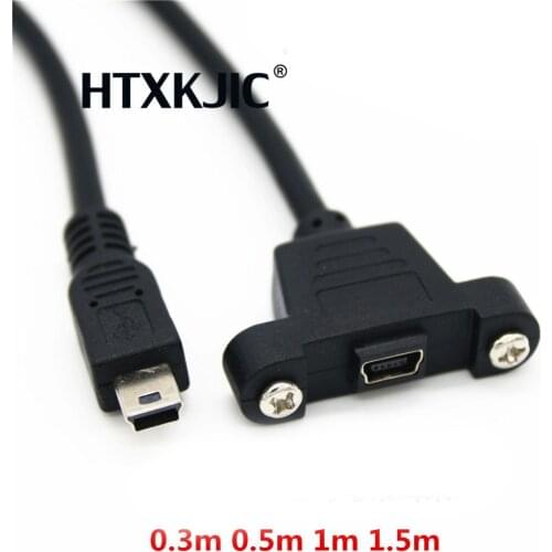 Panel Mount Type Mini USB 5Pin Male to Female Extension Adapter Cable with Screws 50cm 30cm