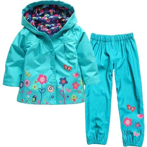 Boys Clothes Set Cartoon Dinosaur Hooded Raincoat Jacket+Pants Kids Sport Suit Spring Girls Clothes Children Clothing k1 k1