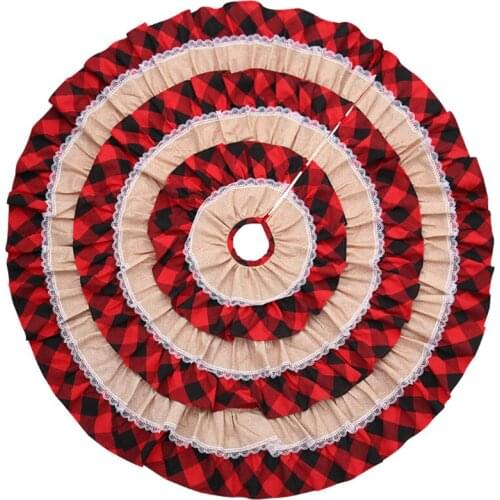 Christmas Tree Skirt 6 Layers Ruffled Burlap Xmas Tree Skirt Tartan Christmas Tree Mat For Xmas Holiday Ornaments Party Favors