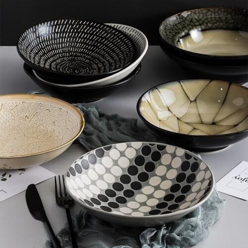 Creative ceramic plate dishes household deep Japanese hand-painted Lamian Noodles Bowl Salad Straw Bowl Hotel Tableware