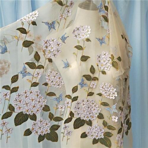 LASUI new 3 color exquisite Hydrangea, butterfly embroidery lace fabric soft mesh DIY Dress pajamas dress fabric DIY X0302