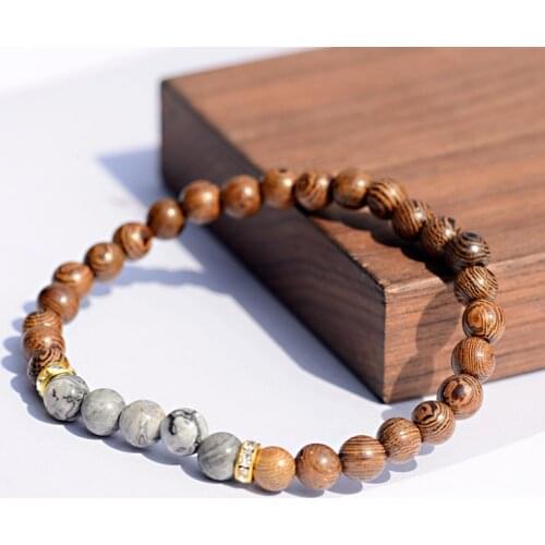 6MM Fashion Ethnic Wood Amazon Frosted Bead Bracelet Women Charm 2019 Prayer Classic Onyx Stone Elastic Bracelet Men Jewelry