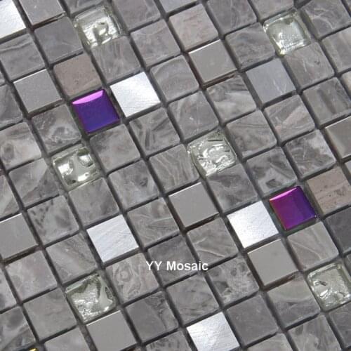 Gray Stone mixed Metal Rainbow Glass Mosaic Tiles for kitchen backsplash bathroom shower subway border DIY home imporvement