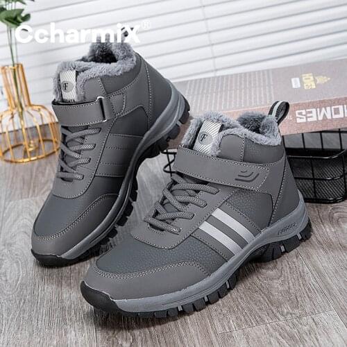 Mens Winter Cotton Shoes Plus Velvet Warm Mother Hiking Shoes Womens Thick Outdoor High-Top Snow Boots