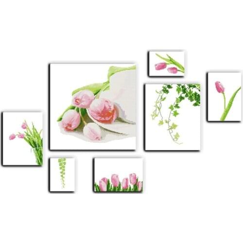 Love tulip (septuplicate) Cross Stitch Kit 14ct 11ct Plant Flower Series Cross stitch Pattern DIY Canvas Embroidery Needlework