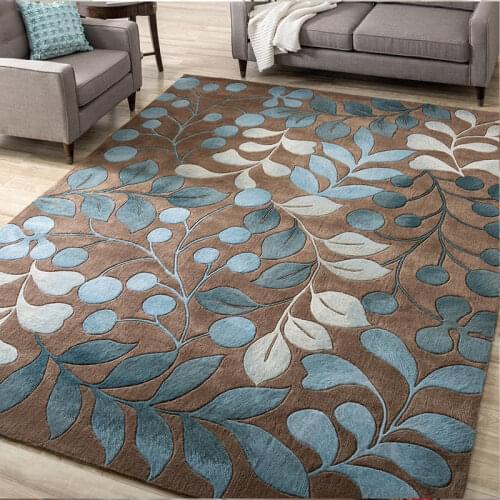 Nordic style green leaves no hair 3D printed coffee table washable floor mat, big size decoration bedroom ground mat