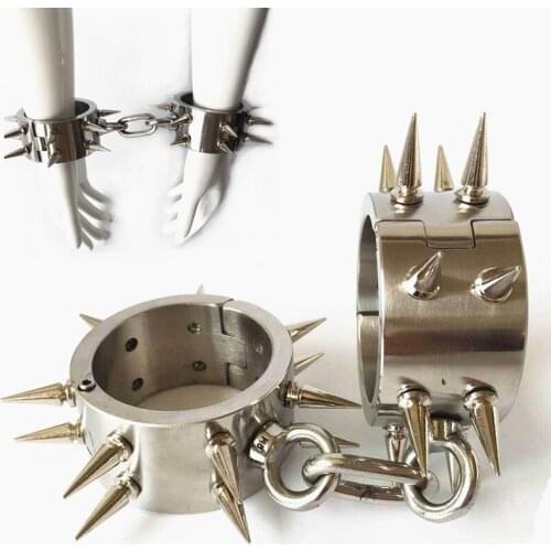 New Stainless Steel Sex Handcuffs for Adult Game Sex Bondage Fetish Double Row Rivets Handcuffs Slave Sex Toys for Couples G32