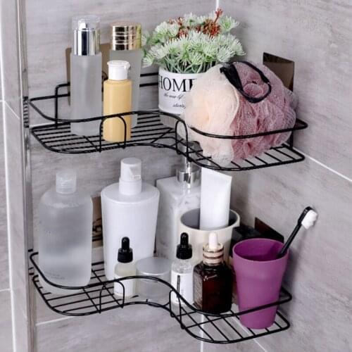Bathroom Wall-mounted Corner Frame Shower Shelf Wrought Iron Shampoo Storage Holder Punch-free Kitchen Storage Organizer Rack