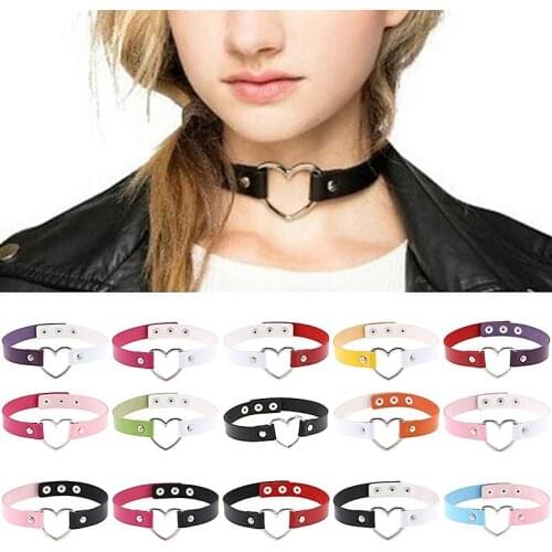 New Women Punk Gothic PU Leather Choker Chain Heart Buckle Collar Necklace Fashion Party Jewelry Neck Accessories 2021