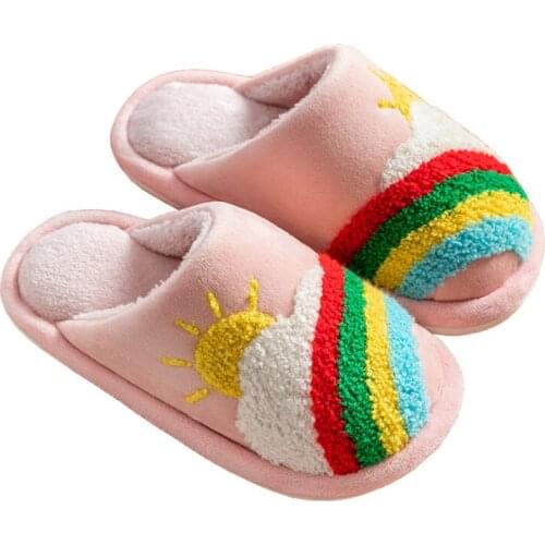 2020 new childrens cotton slippers autumn and winter lovely rainbow cartoon plush soft bottom warm girls pink shoes