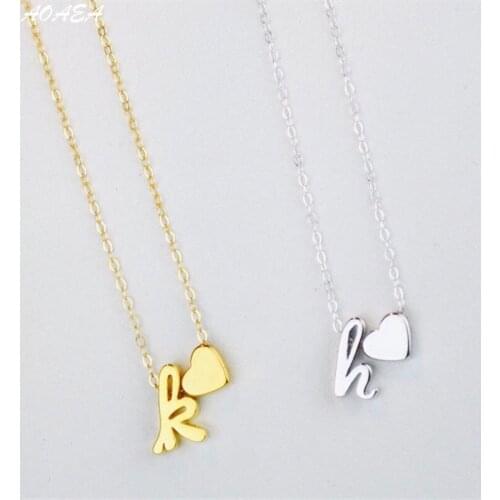 Stainless steelInitial Necklace,LOVE Tiny gold Letter & heart Cursive letter Necklace Wedding Minimalist Girl woman Valentines